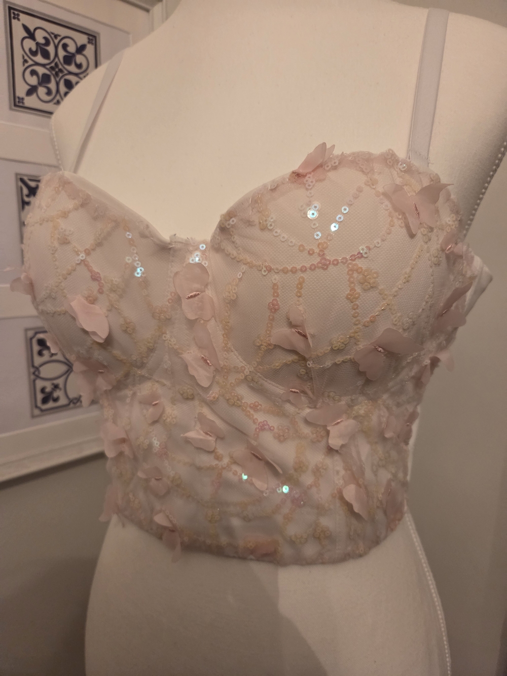Fairycore Butterfly & Sequin Pink & White Bustier